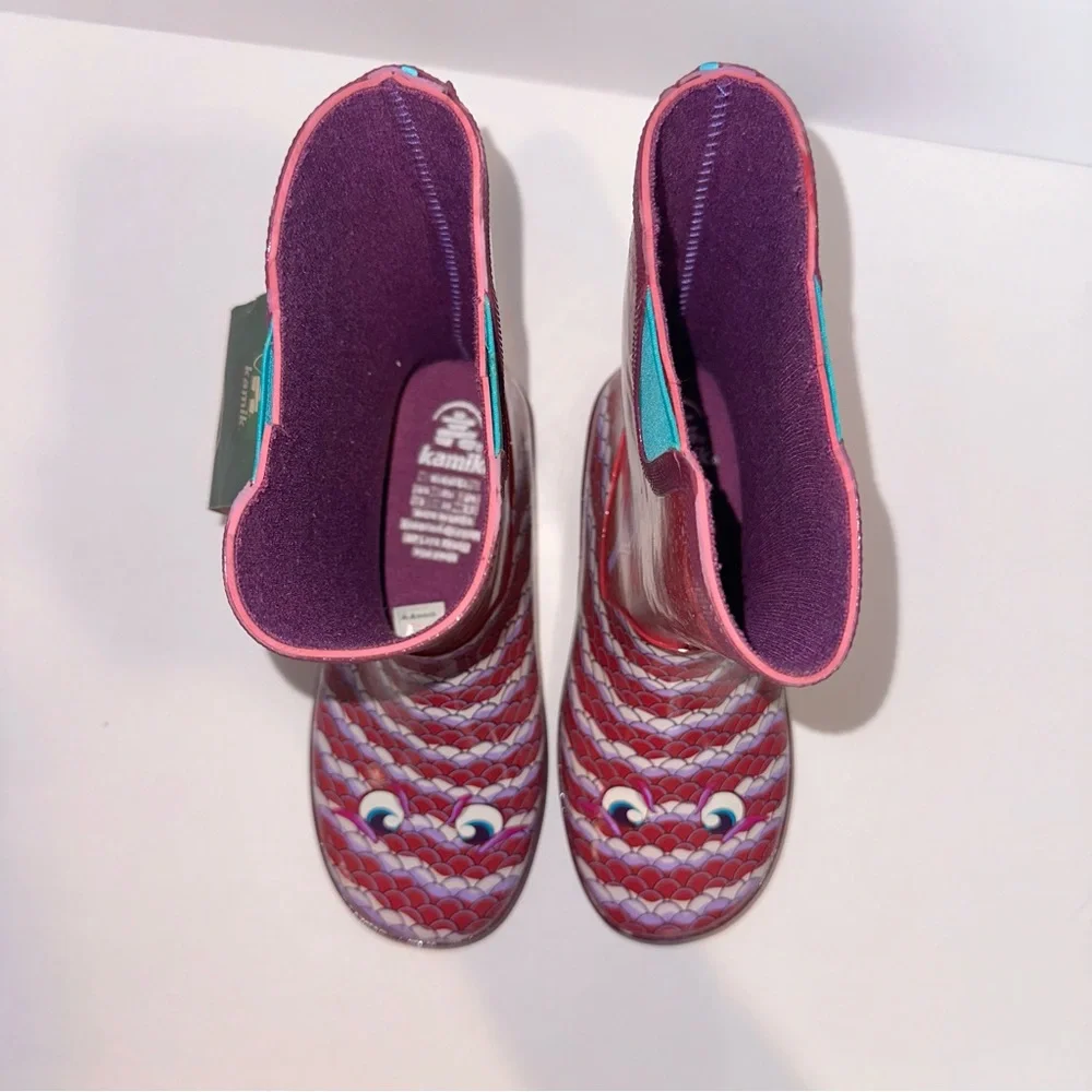 Kamik Girl’s 3 Purple Pink Bubblez Fish Pull On Reflective Waterproof Rainboots
